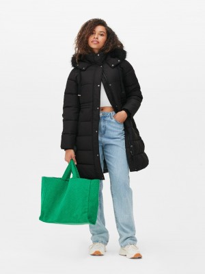 Abrigos Primark Faux Fur Encapuchado Acolchado Jacket Mujer Negras | 9157EUKIF