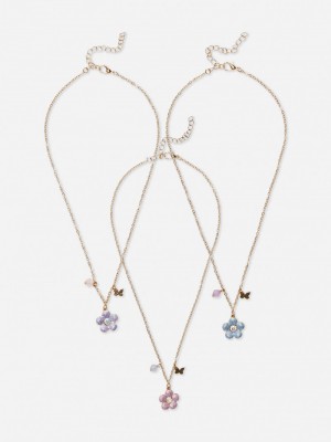 Accesorios Primark 3Pack BFF Flower Charm Necklaces Niños Multicolor | 9184CMTPX