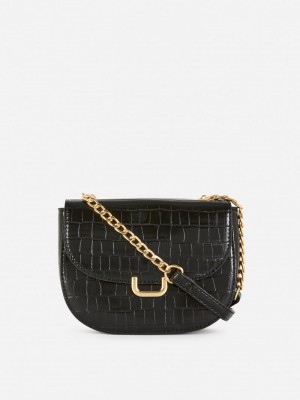 Bolsas Primark Faux Croc Crossbody Mujer Negras | 7689HJKBY