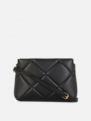 Bolsas Primark Faux Cuero Acolchado Crossbody Mujer Negras | 2983ODJKG