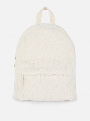 Bolsas Primark Fleece Zip Backpack Mujer Creme | 7853TMKPE