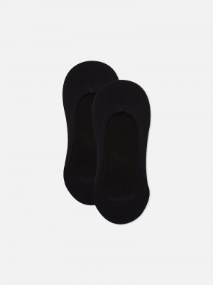 Calcetines Primark 2Pack Microfiber Acanalado Footies Mujer Negras | 1738YEQLI