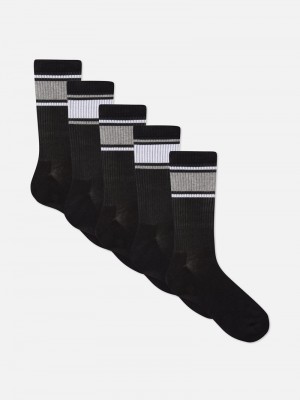 Calcetines Primark 5Pack A Rayas Sports Hombre Negras | 8745VJYQB