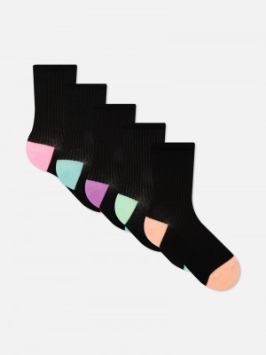 Calcetines Primark 5Pack Contrast Mujer Negras | 0748FWEIG