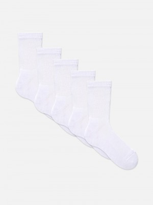 Calcetines Primark 5Pack Sports Crew Hombre Blancas | 4023YCSGQ