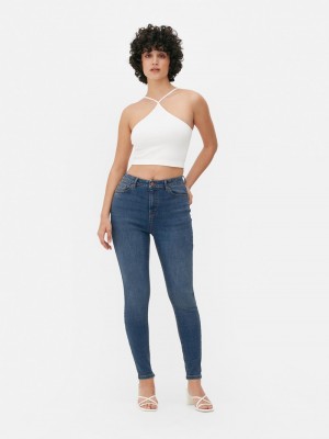 Jeans Primark High Cintura Flaco Mujer Azules Oscuro | 2071ZBPWM