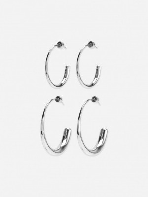 Joyería Primark 2Pack The Edit Fine Hoop Earrings Mujer Blancas | 1504BGIWU