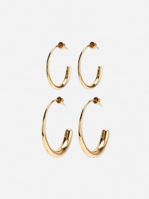 Joyería Primark 2Pack The Edit Fine Hoop Earrings Mujer Amarillo | 3908UZLJO