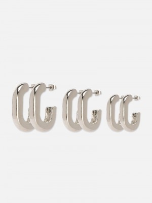 Joyería Primark 3Pack Oval Hoop Earrings Mujer Gris | 9604WPOCH