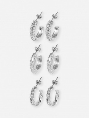 Joyería Primark 3Pack Rhinestone Hoop Earrings Mujer Blancas | 9741DWZPF