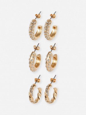 Joyería Primark 3Pack Rhinestone Hoop Earrings Mujer Amarillo | 2754SCXQR