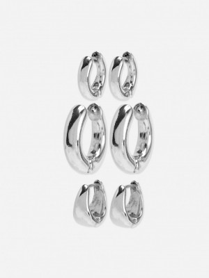 Joyería Primark 3Pack The Edit Fornido Hoop Earrings Mujer Blancas | 5164SYXMD