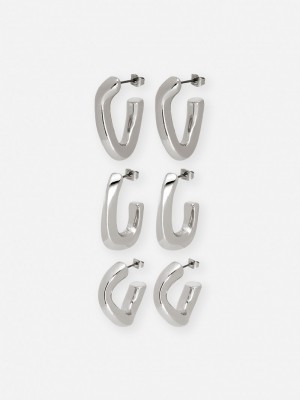 Joyería Primark 3Pack Twisted Hoop Earrings Mujer Gris | 2097EVQRZ