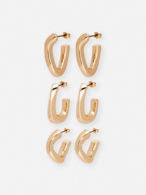 Joyería Primark 3Pack Twisted Hoop Earrings Mujer Amarillo | 9061UHYWR