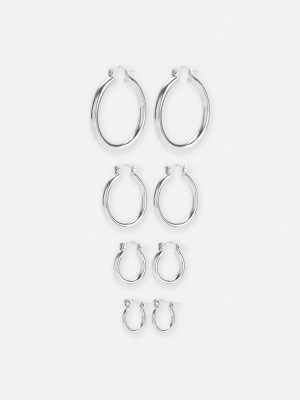 Joyería Primark 4Pack MultiSize Hoop Earrings Mujer Blancas | 8496BVAXS