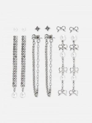 Joyería Primark 6Pack Stud and Shoulder Duster Earrings Mujer Gris | 4237JMRTC