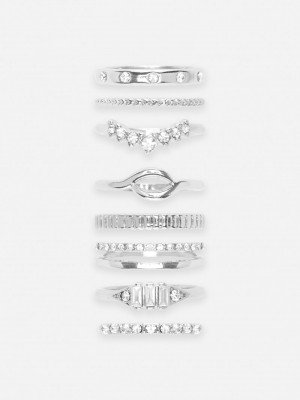 Joyería Primark 8Pack Rhinestone Stacking Rings Mujer Blancas | 3294CHXTA