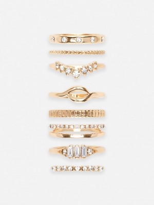 Joyería Primark 8Pack Rhinestone Stacking Rings Mujer Amarillo | 0612DRFHA