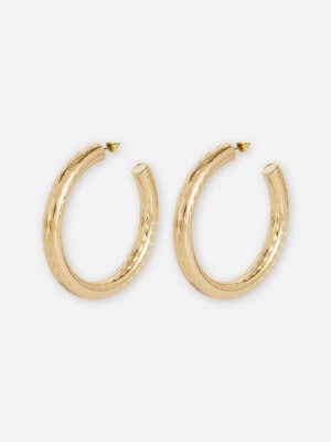 Joyería Primark Large Textured Hoop Earrings Mujer Amarillo | 4957KLBEF