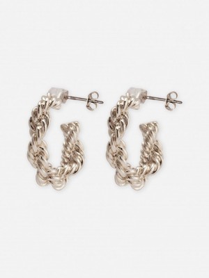 Joyería Primark Twisted Hoop Earrings Mujer Gris | 3857ISKPB