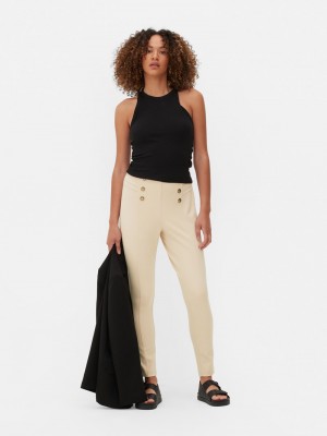 Leggins Primark High Cintura Button Mujer Blancas | 5168CHXBM