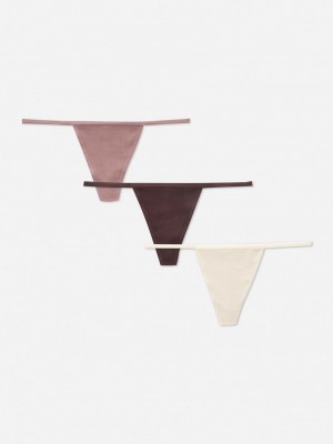 Lencería Primark 3Pack Acanalado String Thongs Mujer Beige | 8135GIBWQ