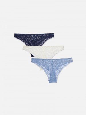 Lencería Primark 3Pack Correa Detail Encaje Brazilian Briefs Mujer Azules | 4138UQCXE