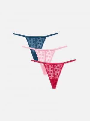 Lencería Primark 3Pack Daisy Encaje Thongs Mujer Fucsia | 5204EOTAY