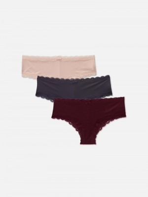 Lencería Primark 3Pack Encaje Trim Hipster Briefs Mujer Rosas Oscuro | 1249RKPUF