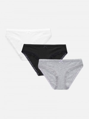 Lencería Primark 3Pack Essential Encaje Trim Mini Briefs Mujer Negras Blancas | 8640DMXJL