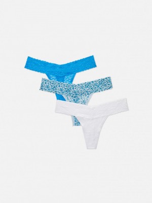 Lencería Primark 3Pack Multi Encaje Thongs Mujer Azules | 0274WJMPD