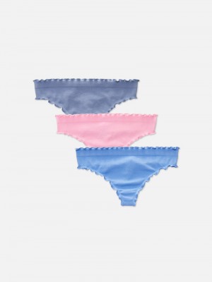 Lencería Primark 3Pack Seamfree Lettuce Hem Thongs Mujer Azules Claro | 7132BQVCY