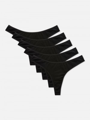 Lencería Primark 5Pack Essential Thongs Mujer Negras | 5687PZEHK