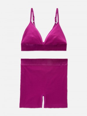 Lencería Primark Acanalado Seamfree Bralette & Boxer Set Mujer Burdeos | 1925KZRBX