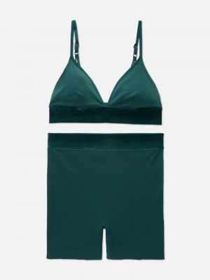 Lencería Primark Acanalado Seamfree Bralette & Boxer Set Mujer Verde Oscuro | 3178STNEA