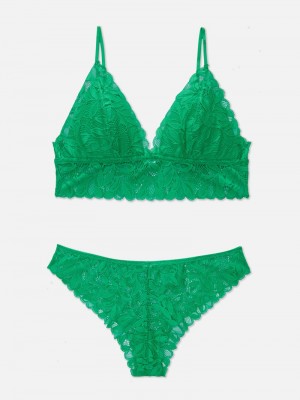 Lencería Primark Encaje Bralette and Brazilian Brief Set Mujer Verde | 2017FQUET