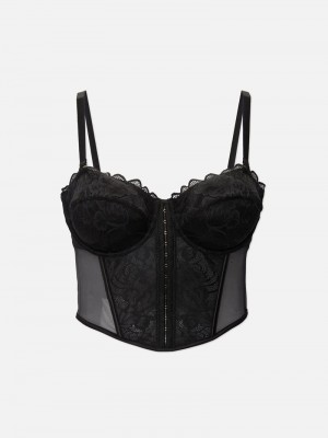 Lencería Primark Mesh and Encaje Cupped Corset Mujer Negras | 8092LNISP