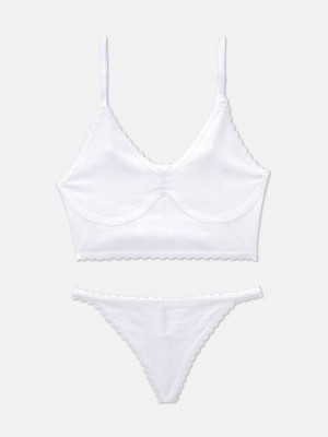 Lencería Primark NonPadded Pointelle Longline Bra Set Mujer Blancas | 0725LGPCV