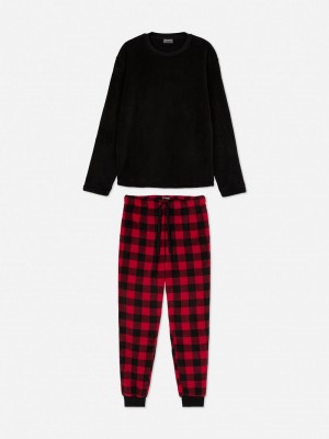 Ropa De Casa Primark Long Fleece Pajamas Hombre Rojas | 3714QUKGF