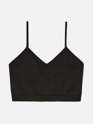 Ropa De Dormir Primark Acanalado Cropped Cami Pajama Mujer Negras | 1459HKISL