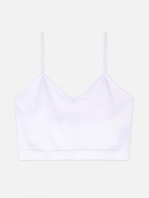 Ropa De Dormir Primark Acanalado Cropped Cami Pajama Mujer Blancas | 7046MOZSG