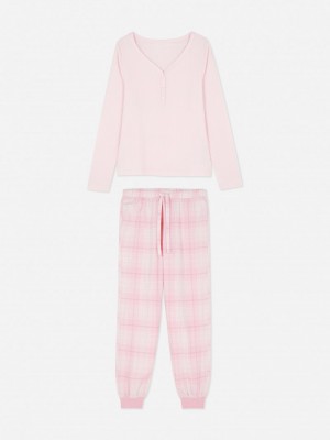 Ropa De Dormir Primark Check Pajama Set Mujer Rosas | 2716EQZXL