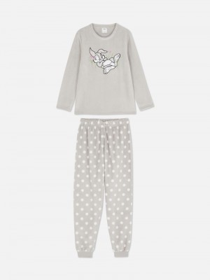 Ropa De Dormir Primark Disney Embroidered Fleece Pajamas Mujer Gris Claro | 0782VBTEU