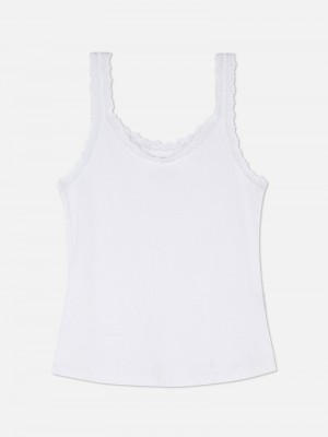 Ropa De Dormir Primark Encaje Trim Tank Mujer Blancas | 1576ETOUX