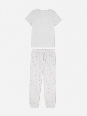 Ropa De Dormir Primark Floral Print Pajama Set Mujer Gris | 1524KJOTG