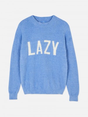 Ropa De Dormir Primark Fluffy Slogan Pajama Sweat Mujer Azules | 4572XHLVD