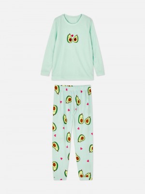 Ropa De Dormir Primark Long Sleeve Fleece Pajamas Mujer Verde Menta | 2163OCKZM