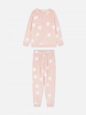 Ropa De Dormir Primark Long Sleeve Fleece Pajamas Mujer Rosas | 6741PBHSY