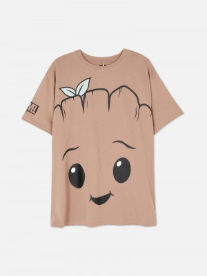 Ropa De Dormir Primark Marvel Baby Groot Sleep Tee Mujer Beige | 9214LNPMU