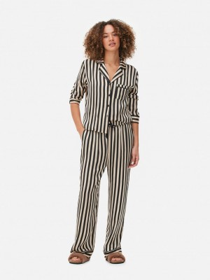 Ropa De Dormir Primark Satin Long Sleeve Pajamas Mujer Negras Blancas | 2875QKRHC